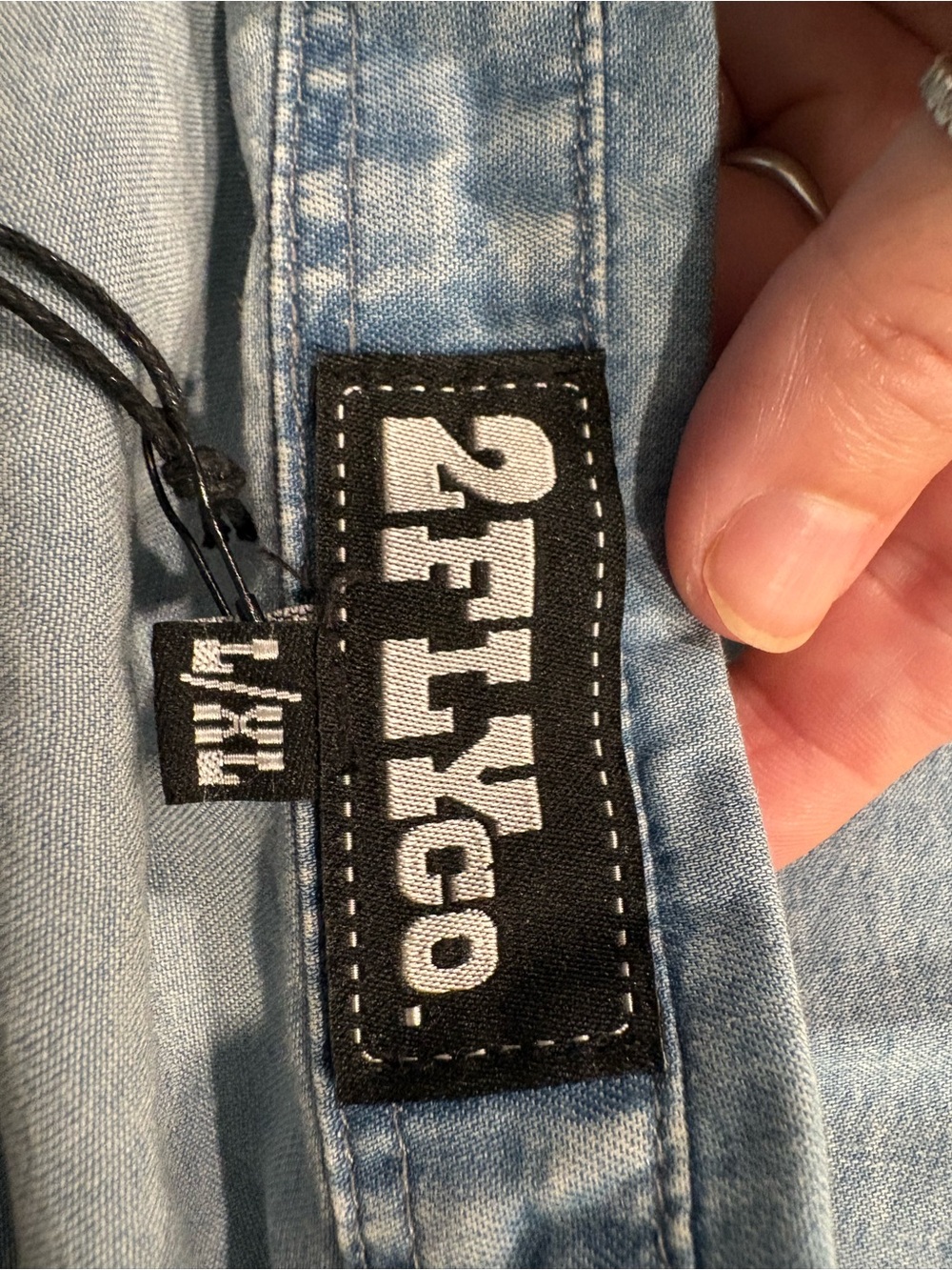 2FLYco. Denim pearl snap-Front Peplum Top - Light Blue - Picture 3 of 3
